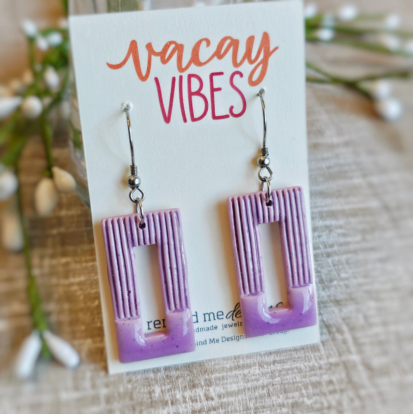 Purple Clay Dangle Earrings