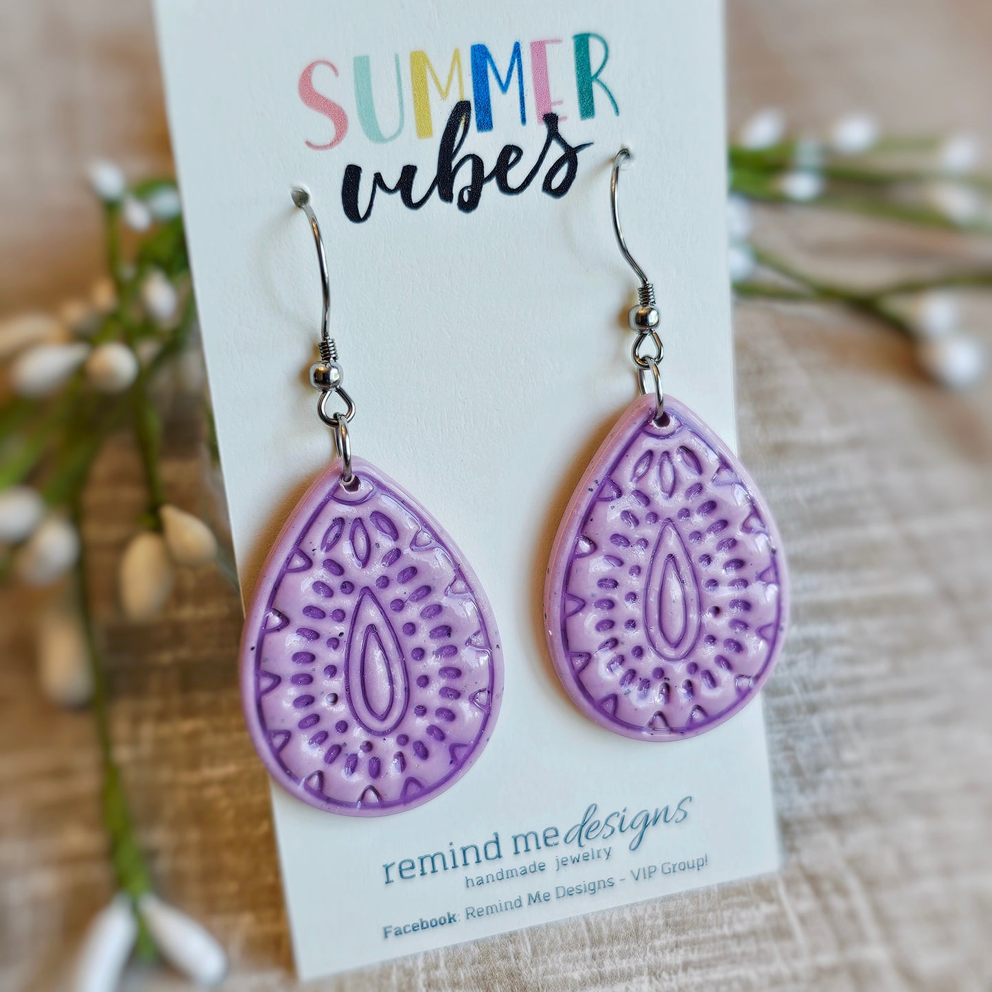 Purple Clay Dangle Earrings