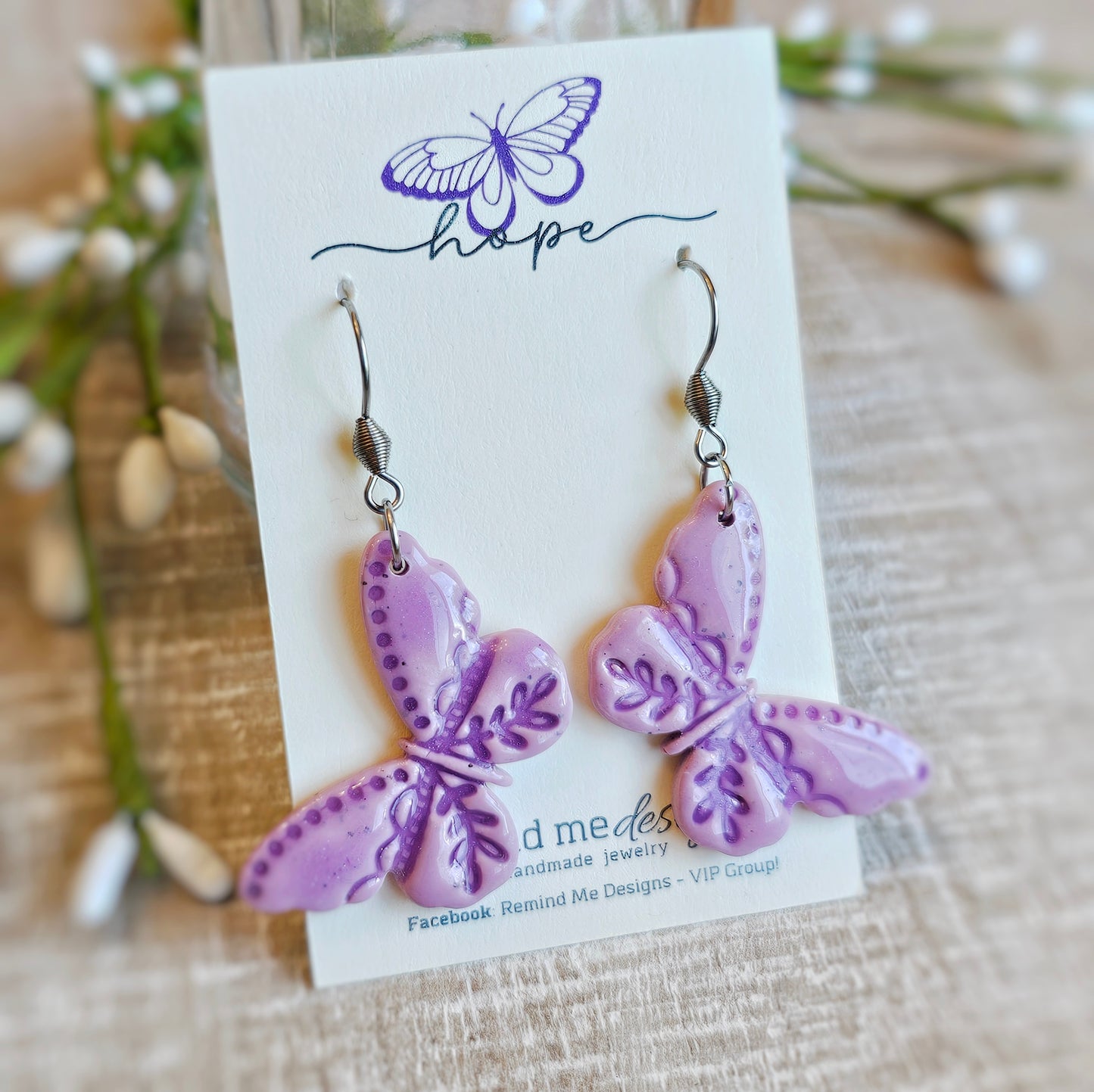 Purple Butterfly Clay Dangle Earrings