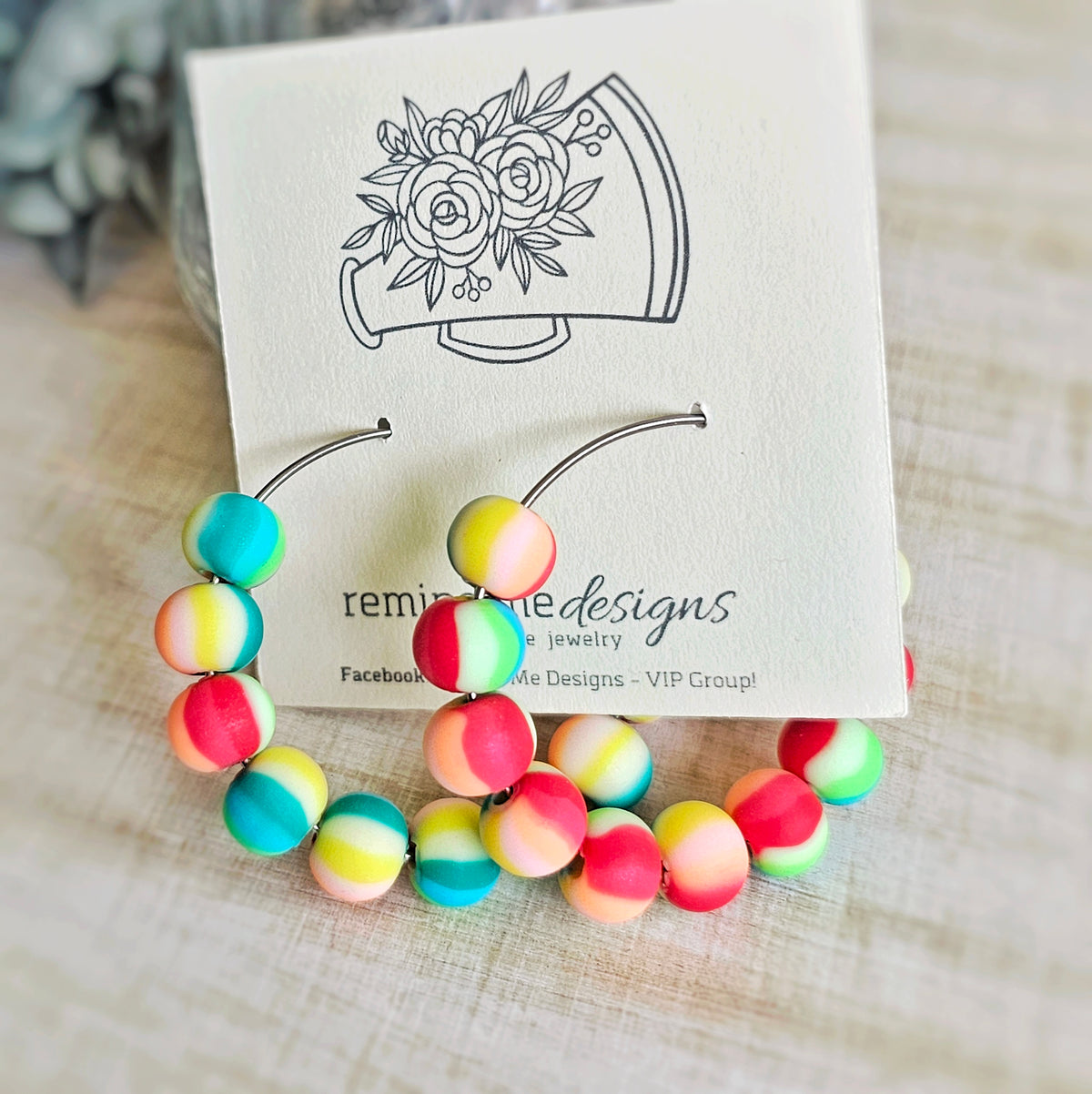 Colorful Swirl Clay Beaded Hoop Earrings