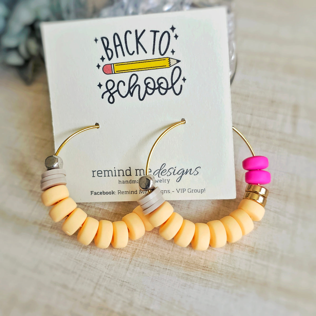 Teacher Pencil Clay Beaded Hoop Earrings