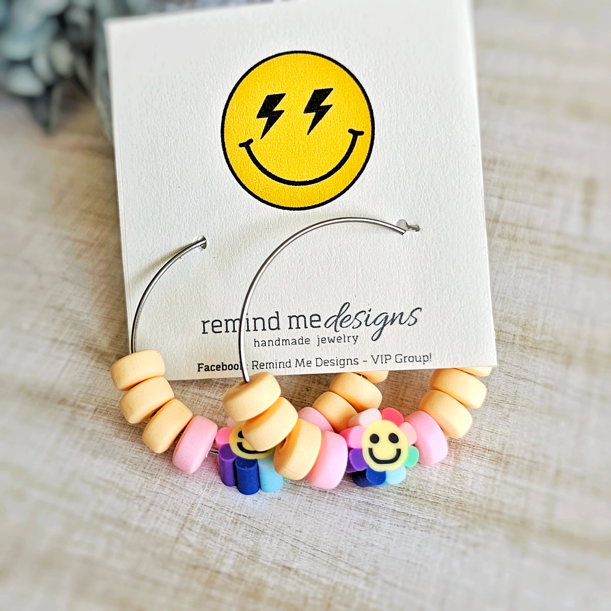 Colorful Smiley Clay Beaded Hoop Earrings