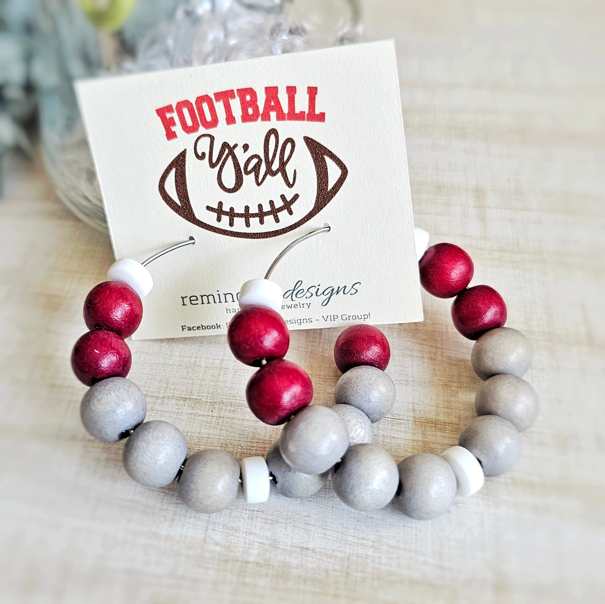 Red Wooden Bead Hoop Earrings