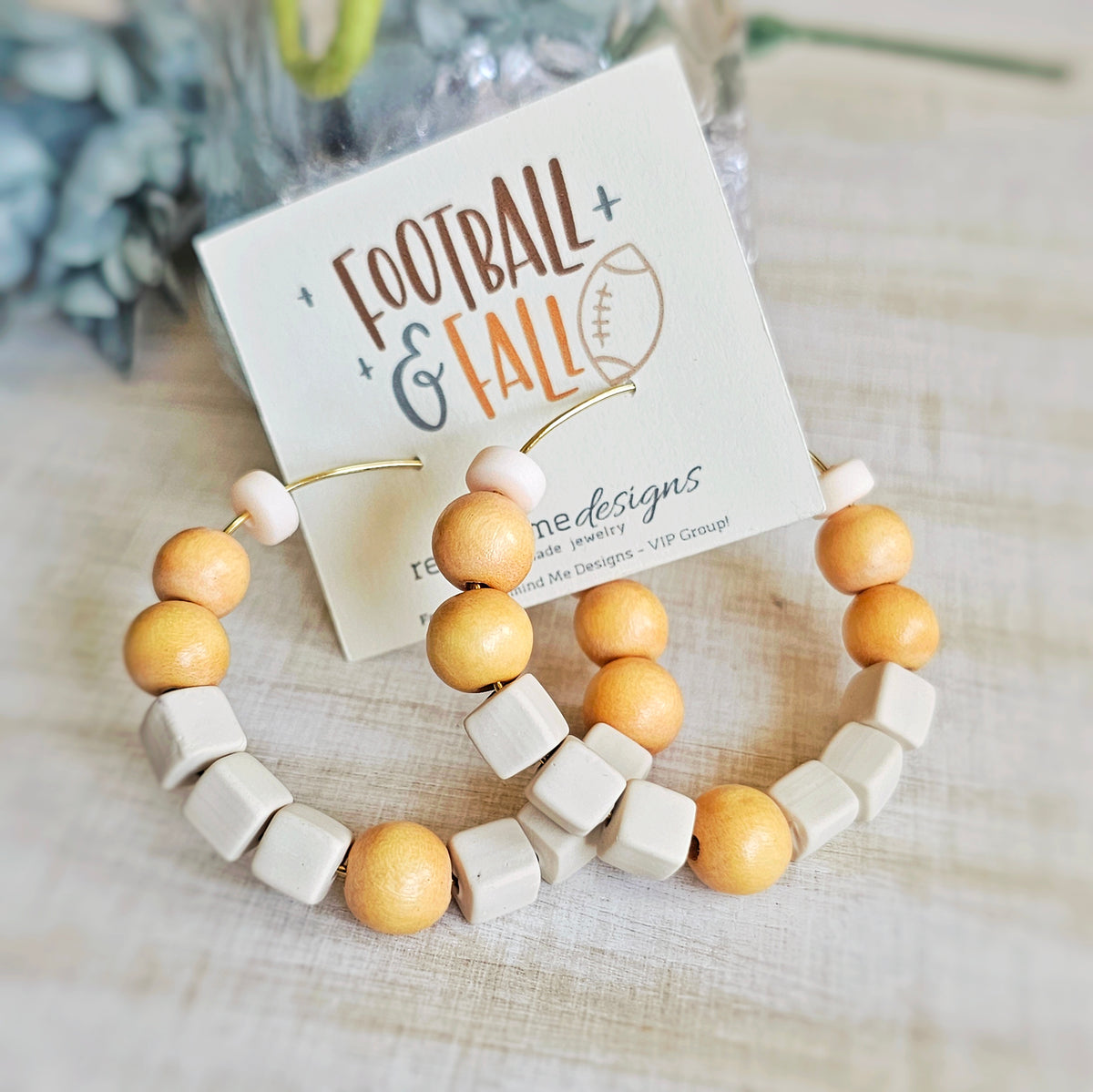 Yellow Wooden Bead Hoop Earrings