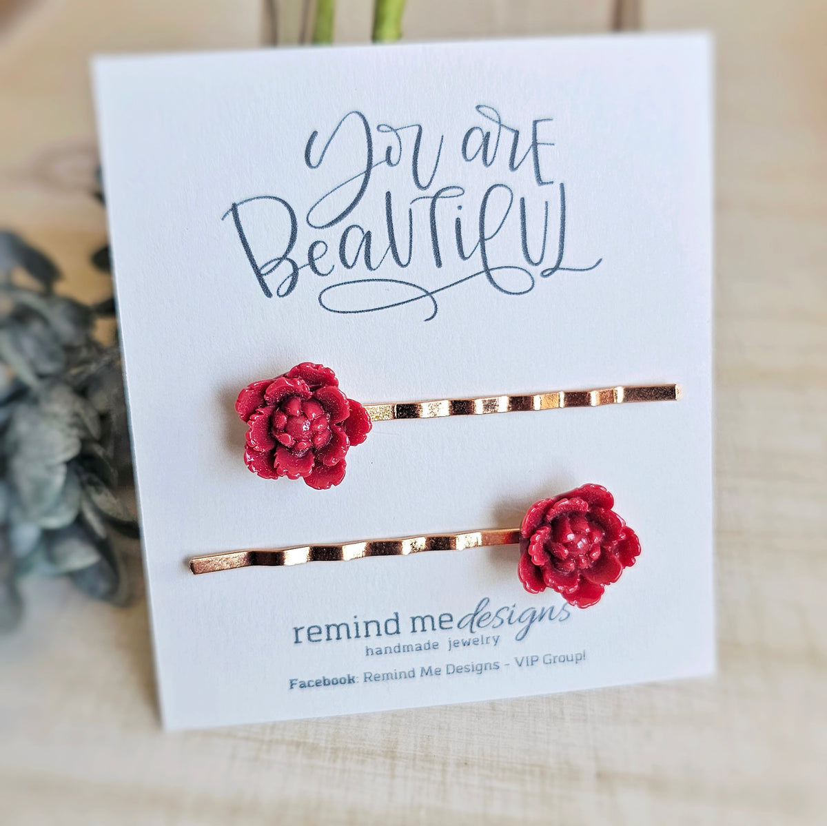 Red Floral Bobby Pins