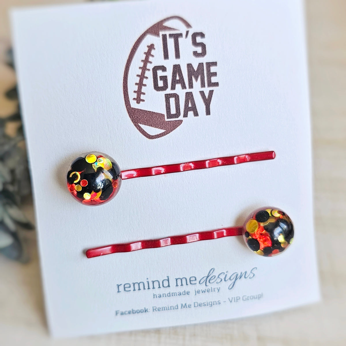 Red Gold and Black Druzy Bobby Pins