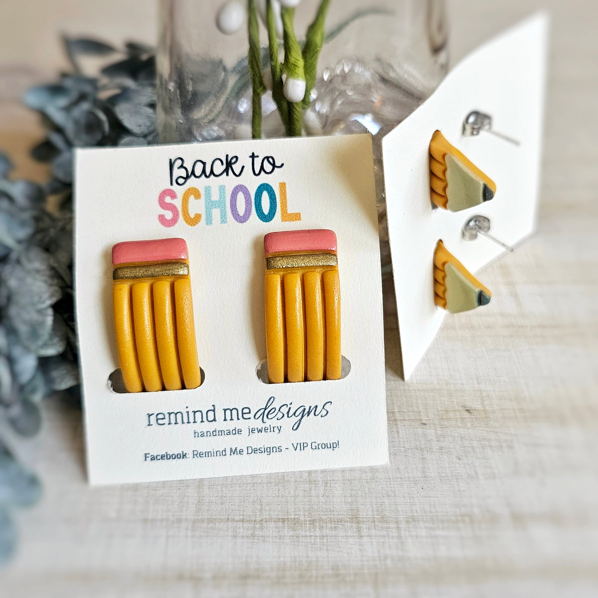 Pencil Ear Huggie Clay Hoop Stud Earrings