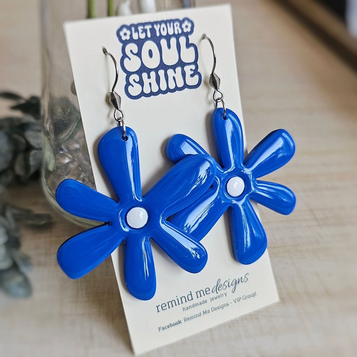 Blue Flower Clay Dangle Earrings