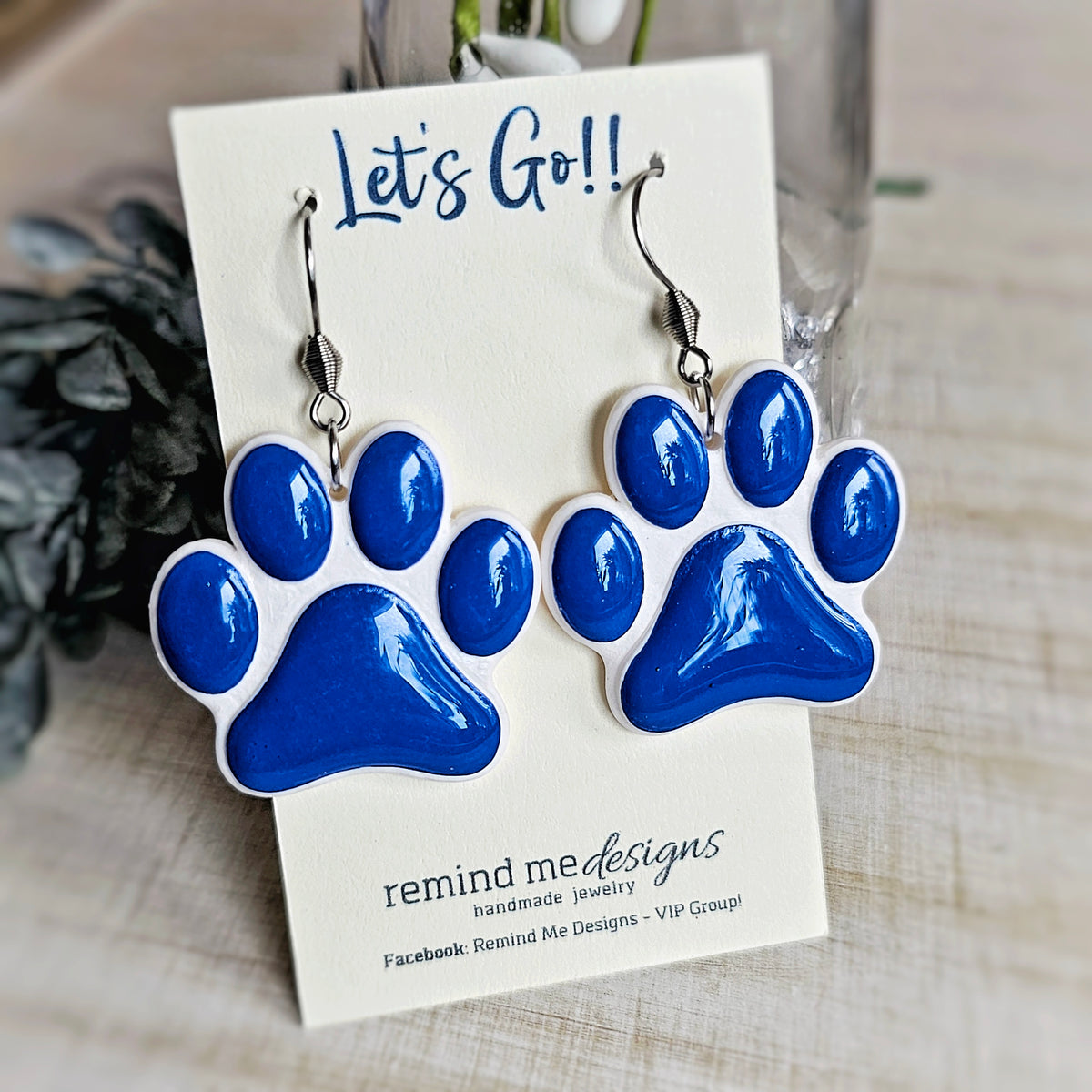 **MADE TO ORDER** Blue Paw Clay Dangle Earrings
