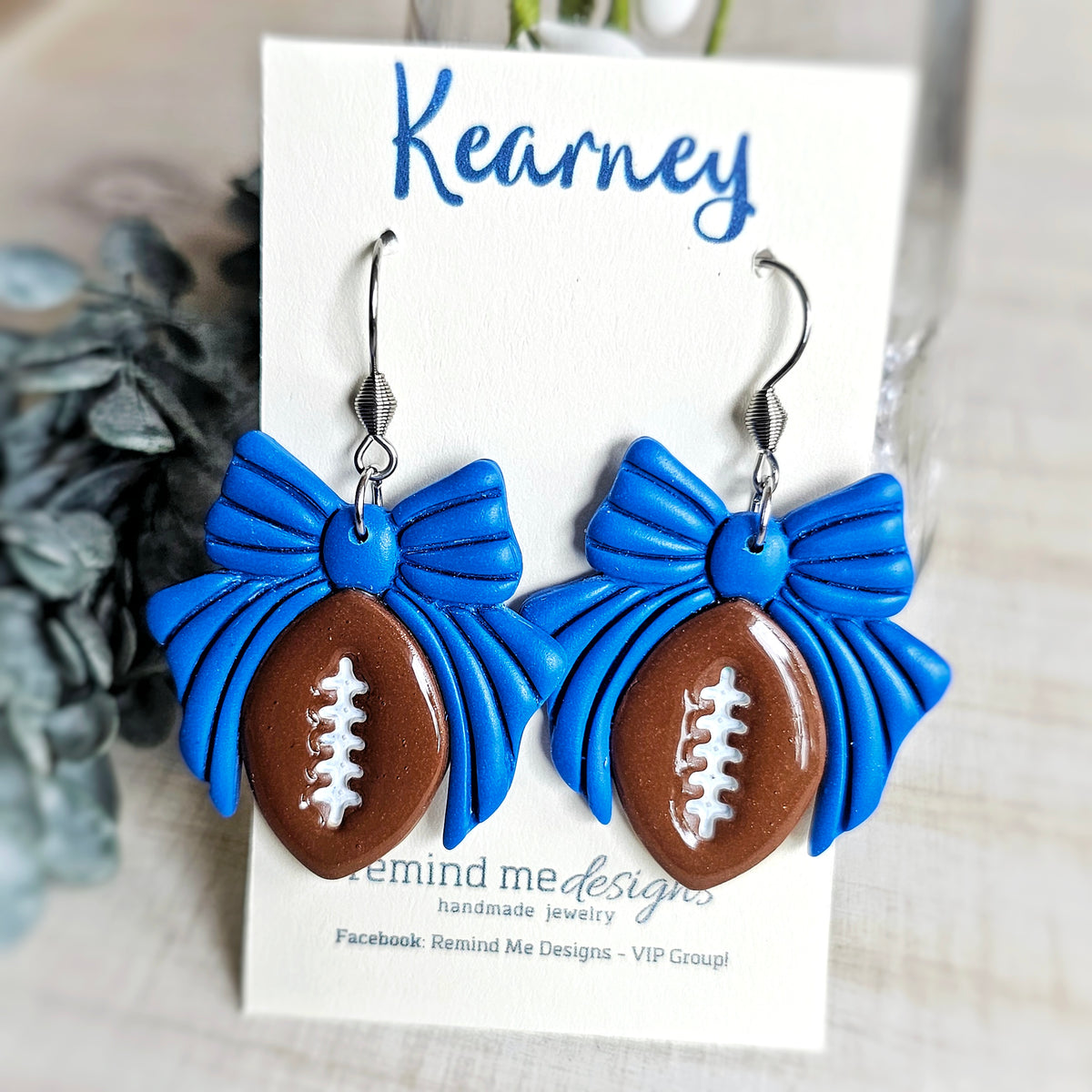 **MADE TO ORDER** Blue Bow with Brown Football Clay Dangle Earrings (Copy)