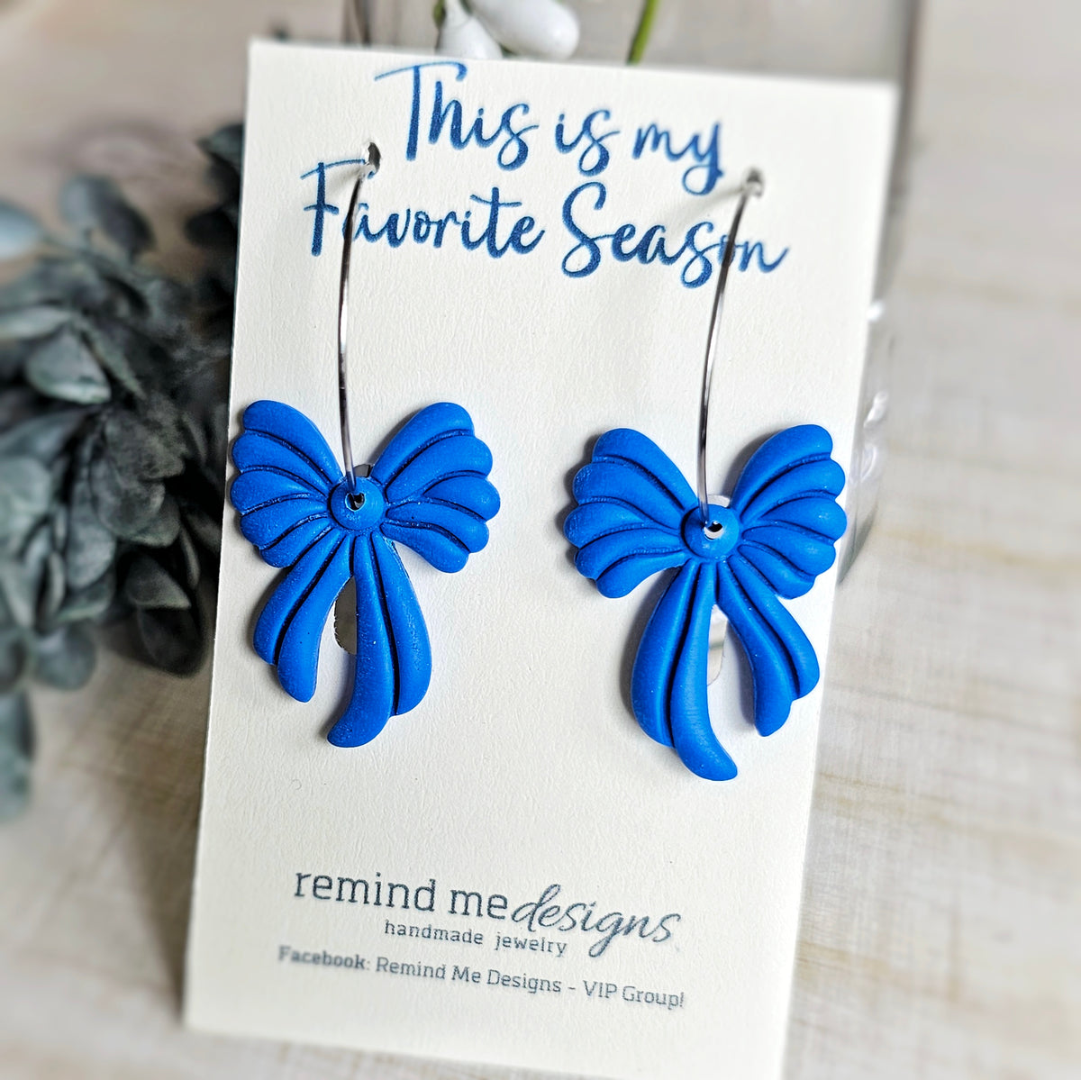 Royal Blue Clay Bow Dangle Earrings