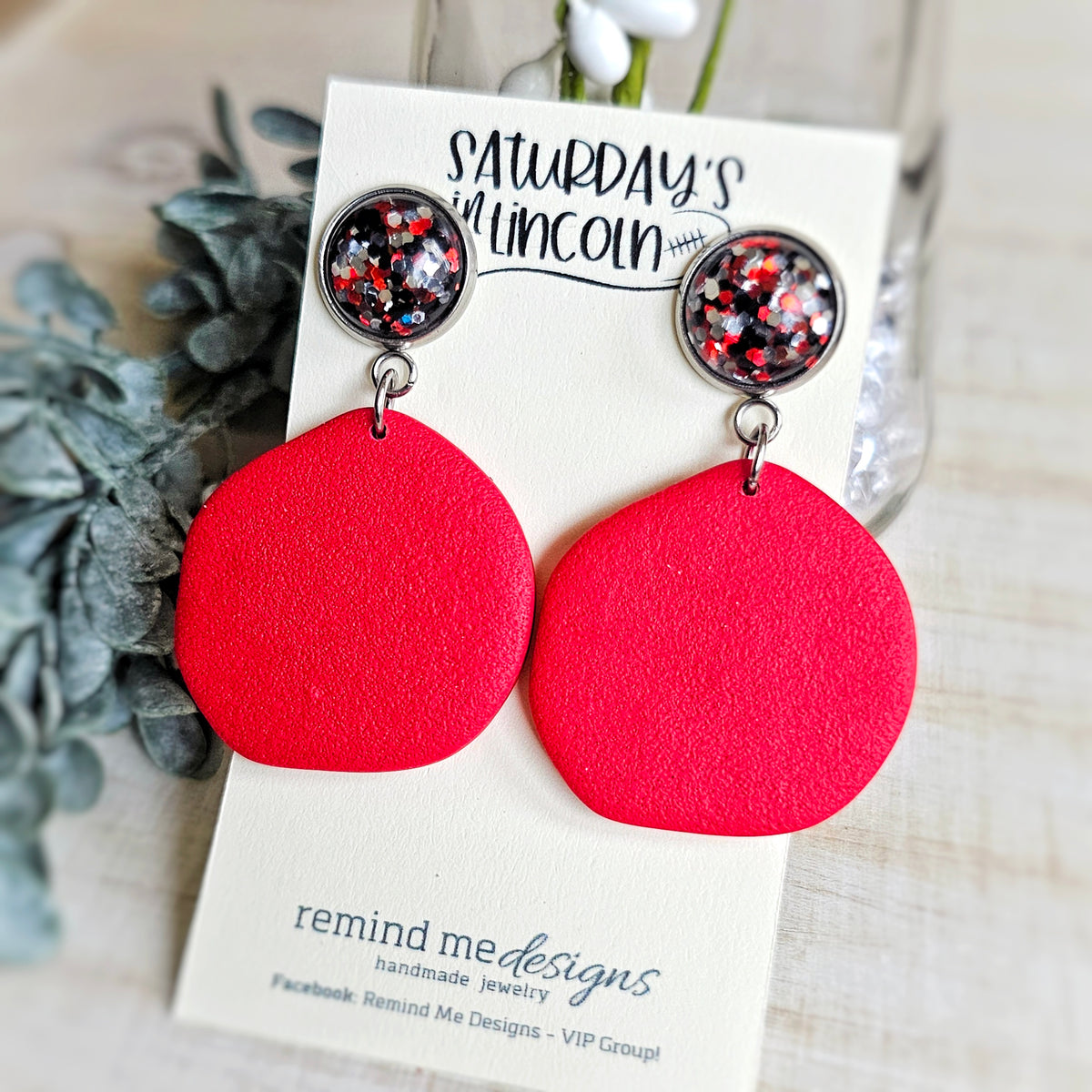Red and Black Clay Dangle Earrings