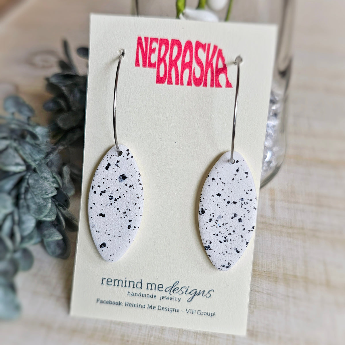 White and Black Clay Dangle Earrings