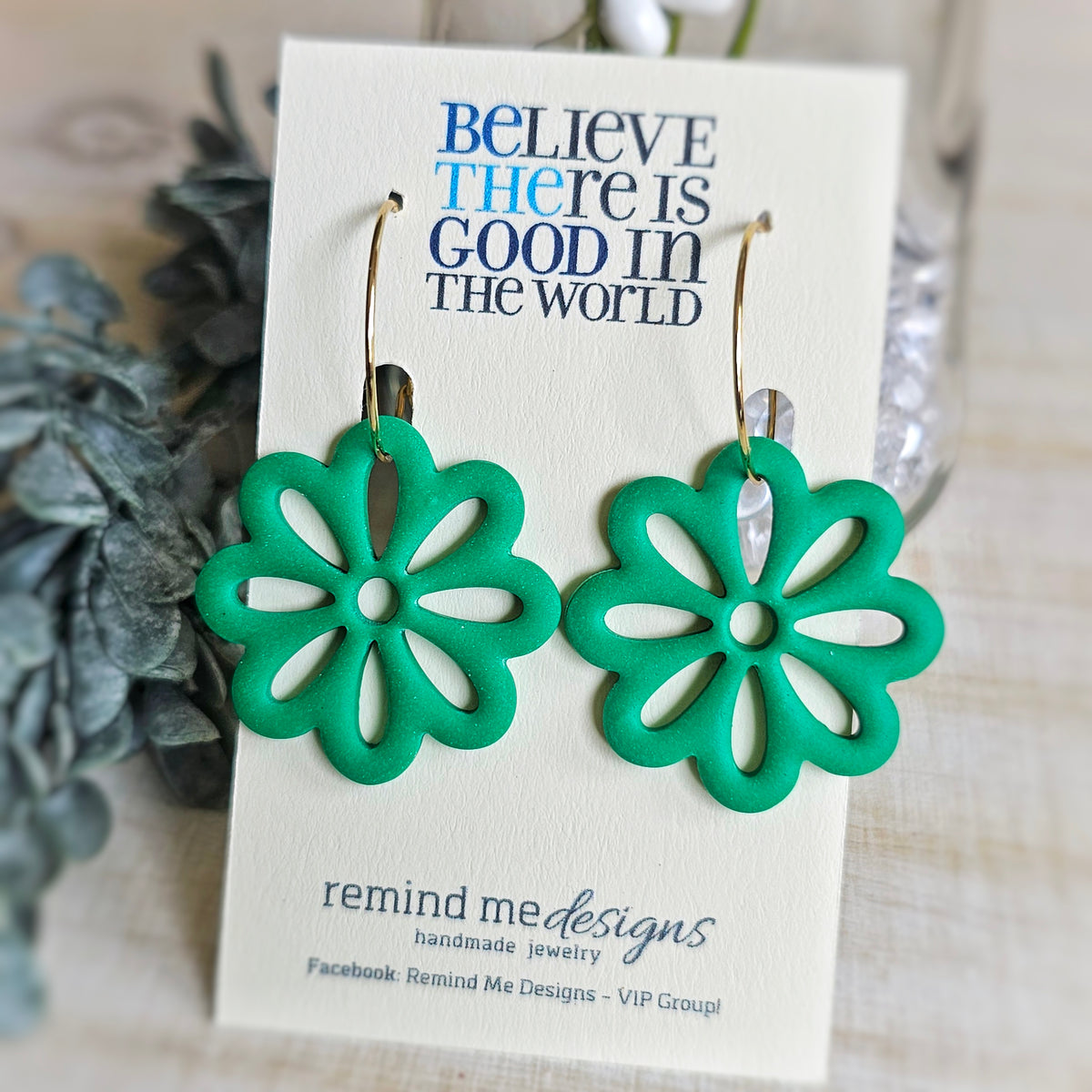 Green Flower Clay Dangles Earrings