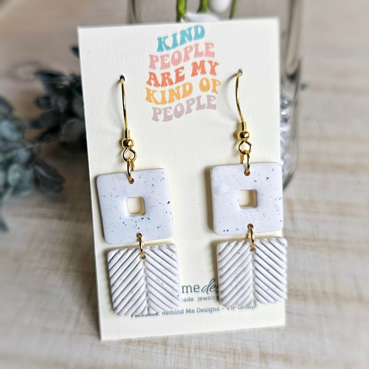 White Granite Clay Dangle Earrings