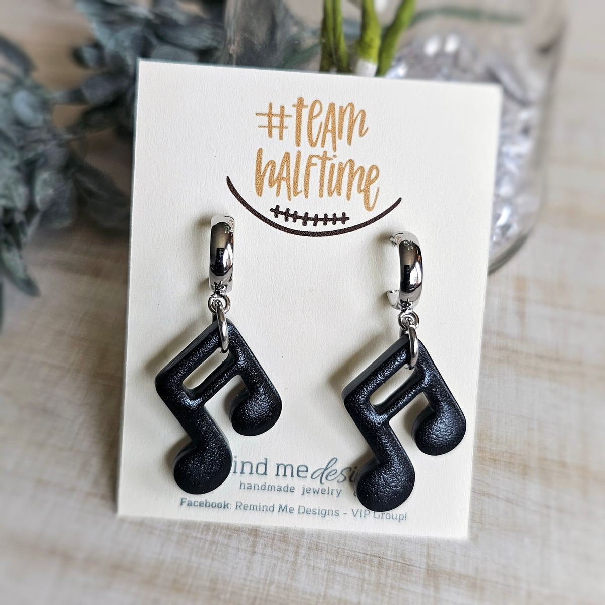 Black Music Note Clay Dangle Earrings