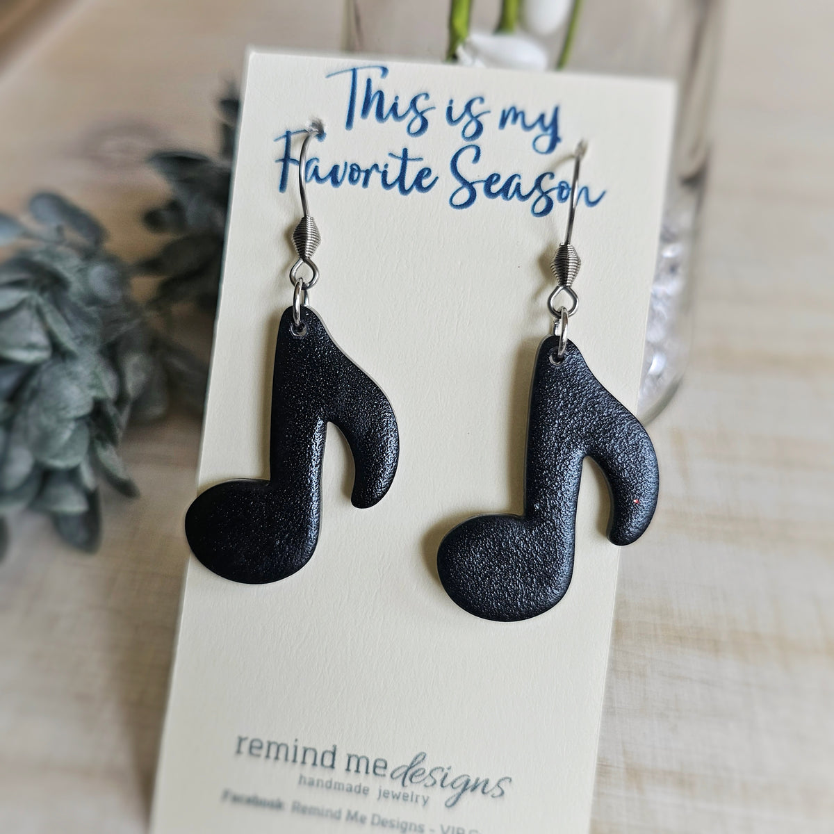 **MADE TO ORDER** Black Music Note Clay Dangle Earrings