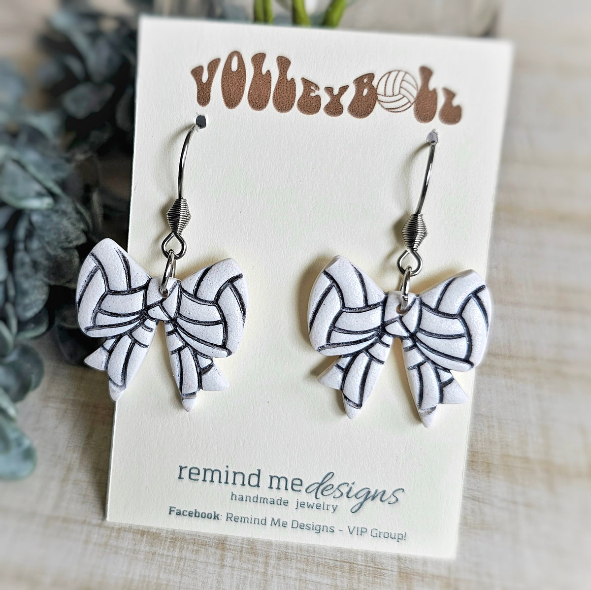 Volleyball Bow Clay Dangle Earrings