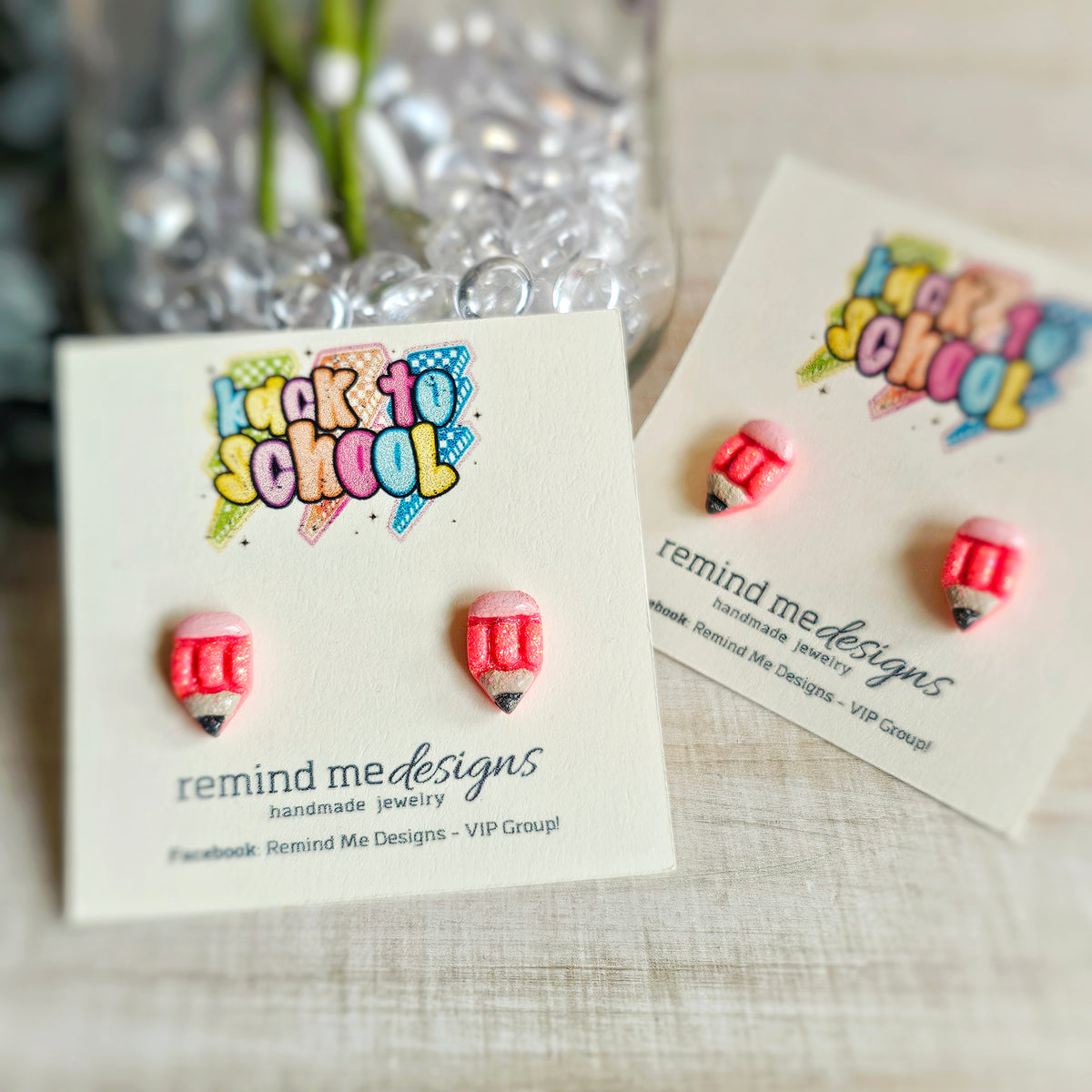 Coral Glitter Pencil Clay Stud Earrings