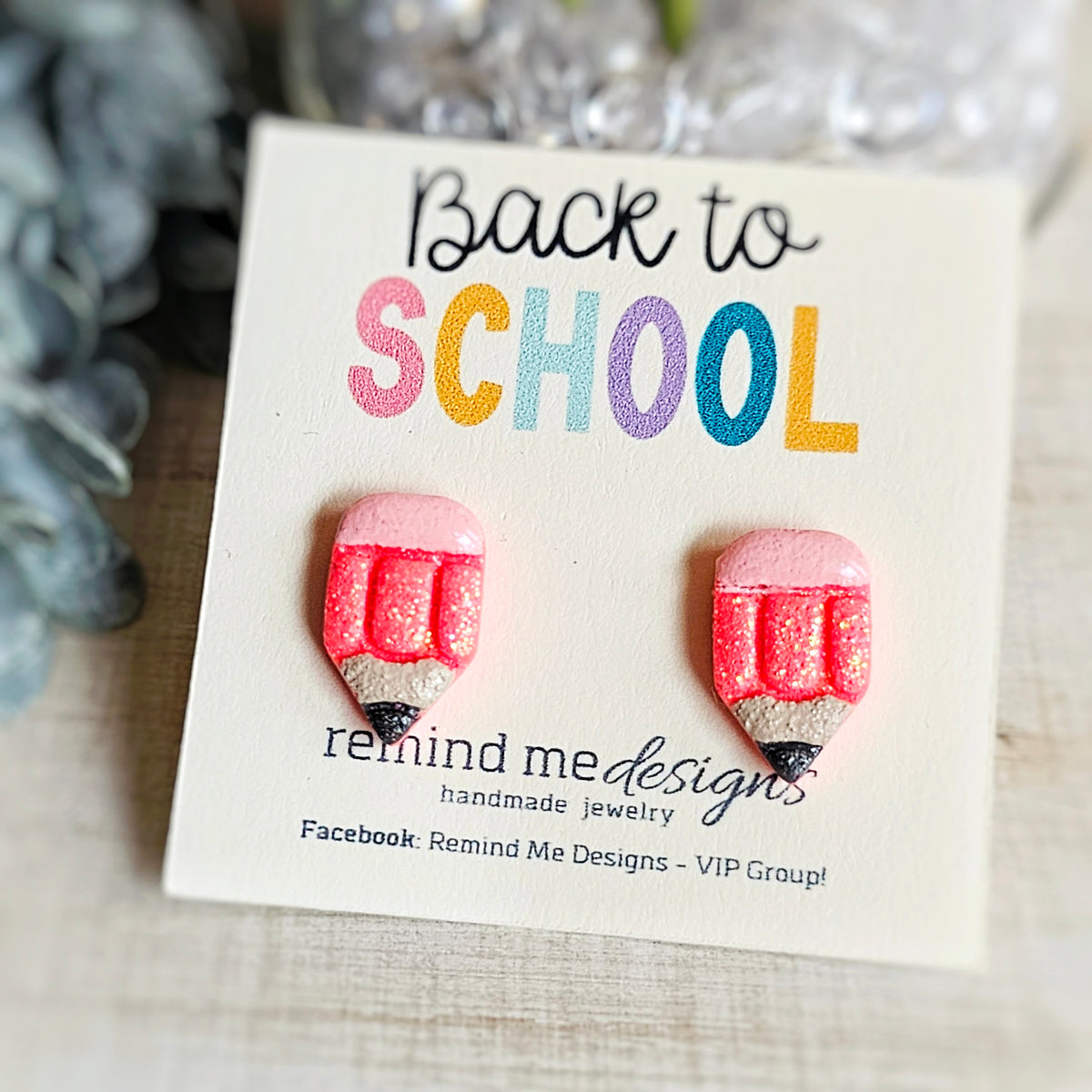 Coral Glitter Pencil Clay Stud Earrings