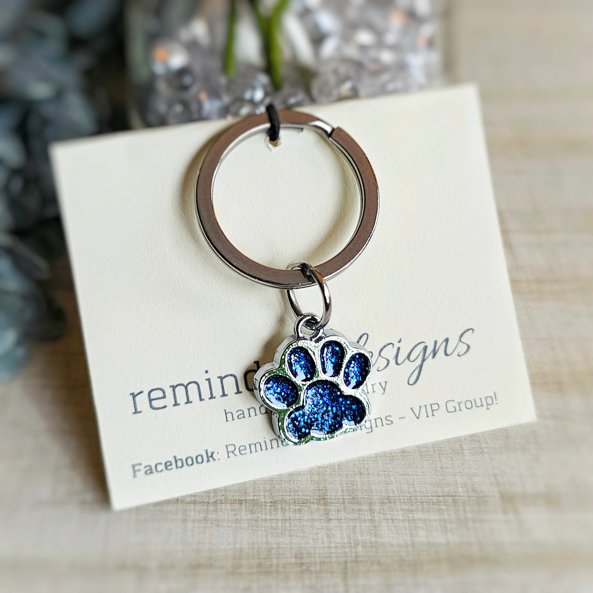 Blue Glitter Paw Keychain