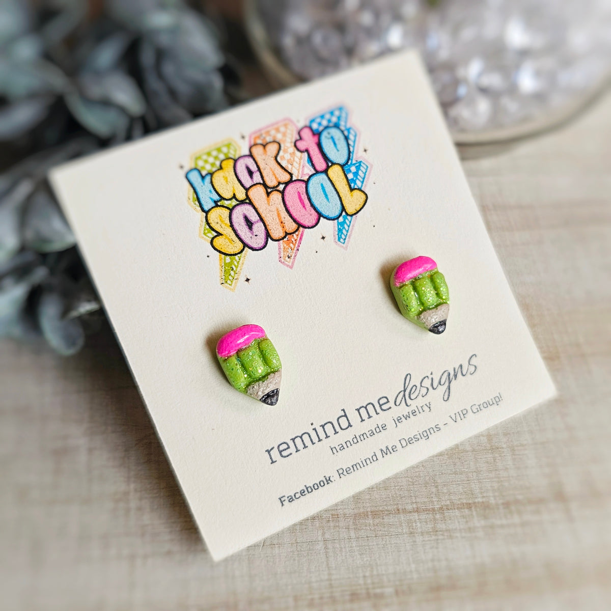 Green Glitter Pencil Clay Stud Earrings