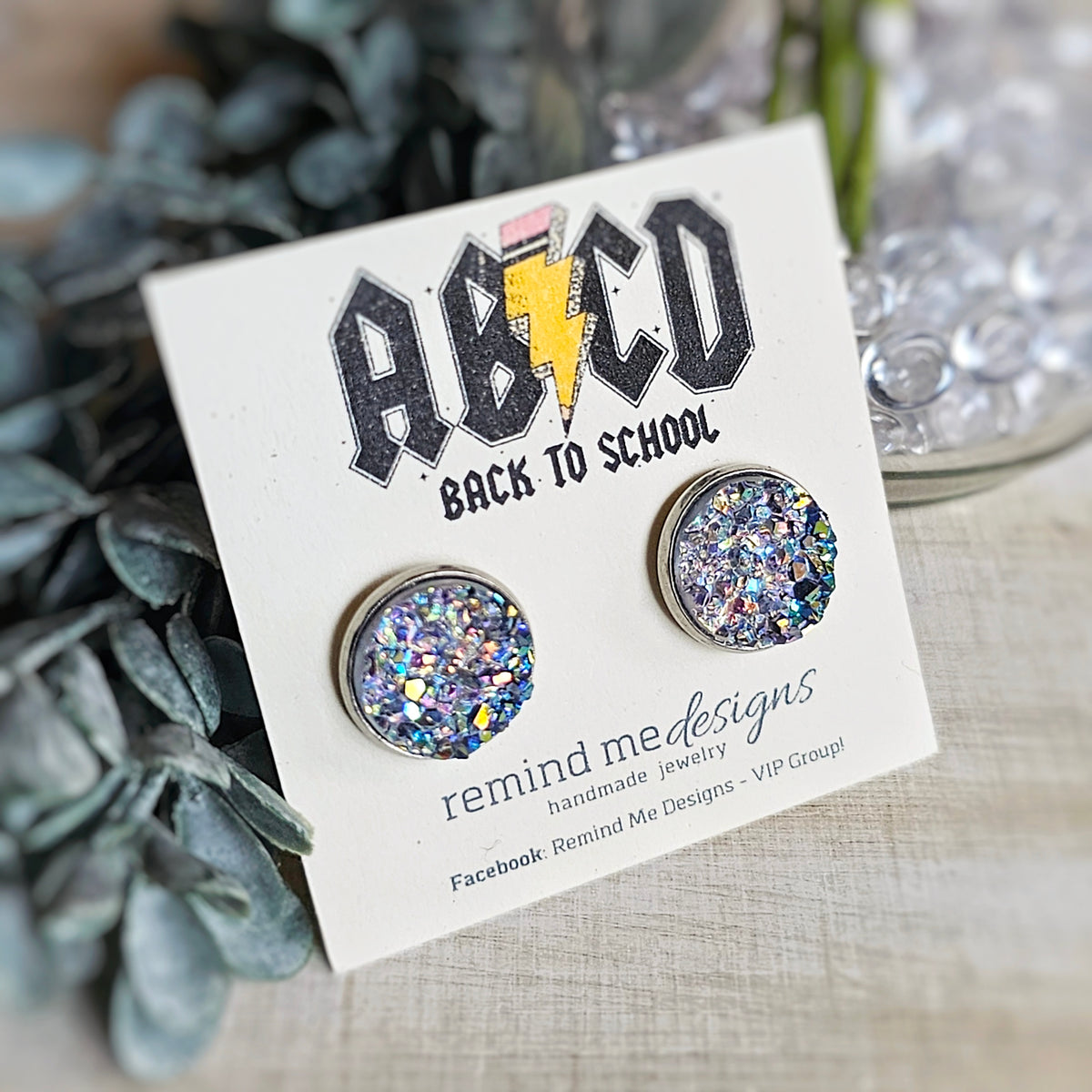 Iridescent Gray Druzy Stud Earrings