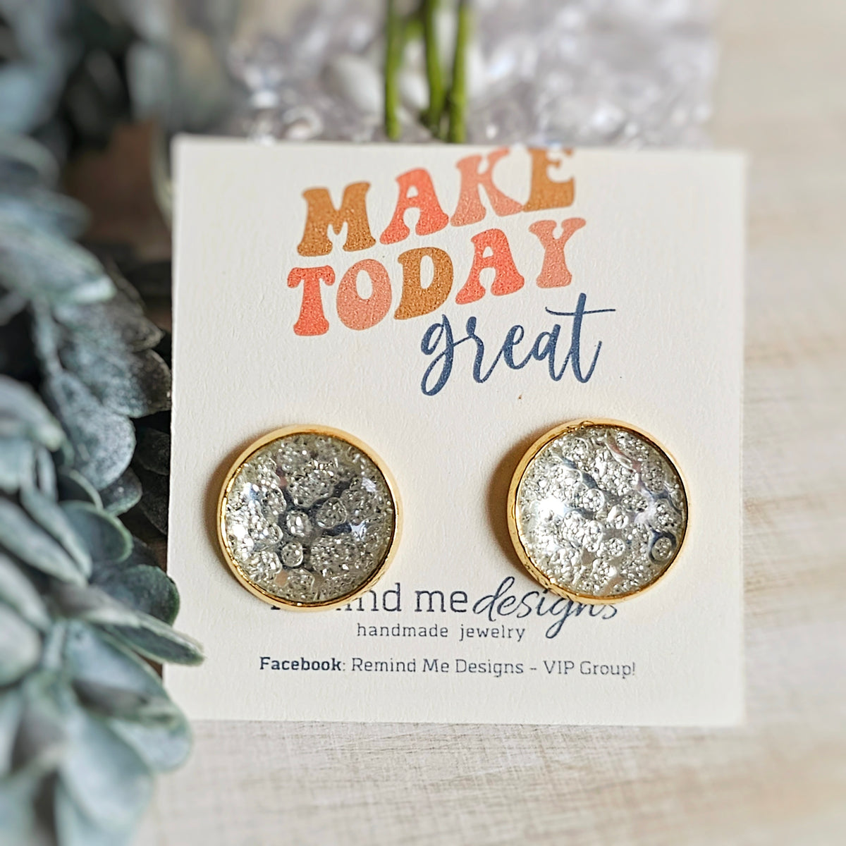 Clear and Gold Druzy Stud Earrings