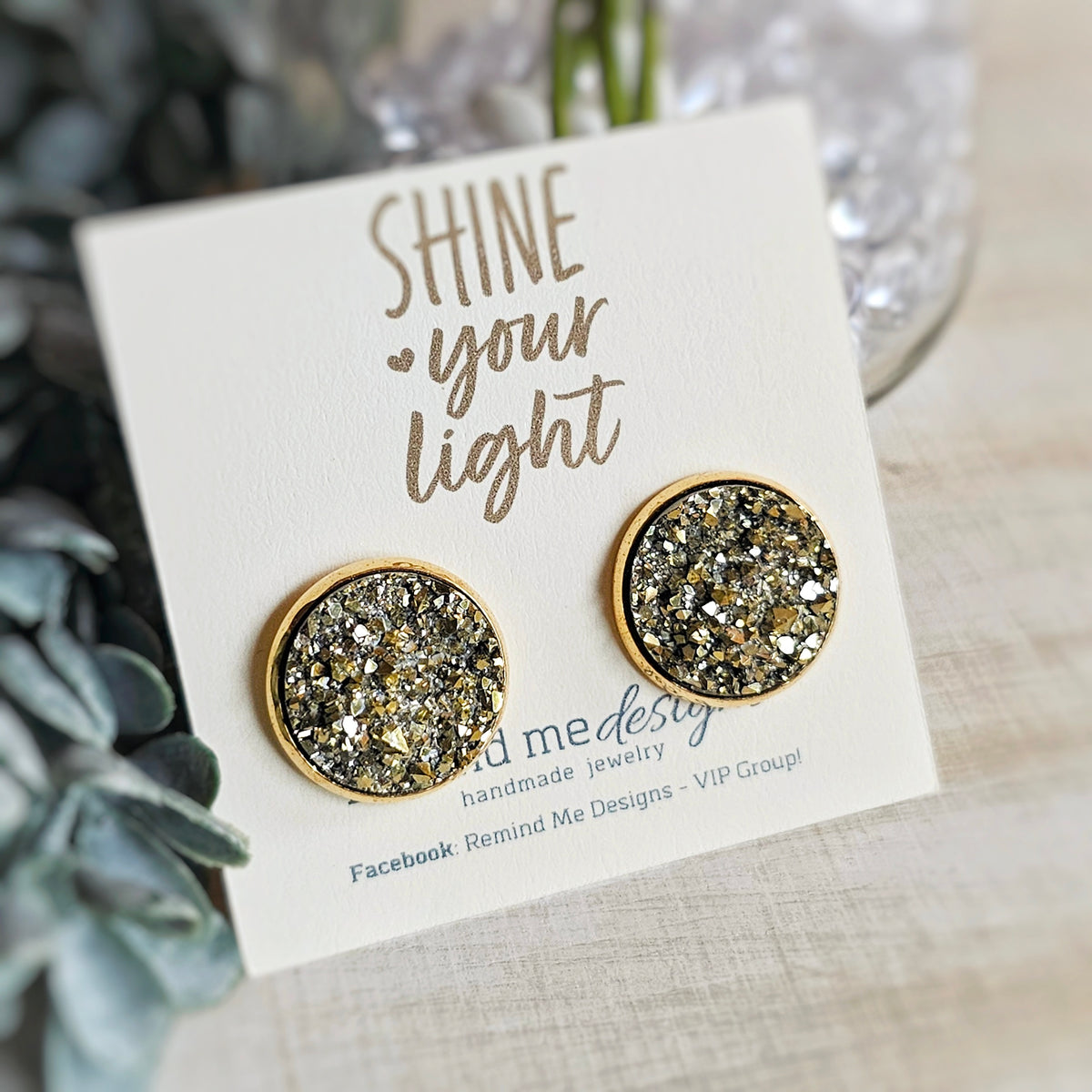 Gold Druzy Stud Earrings