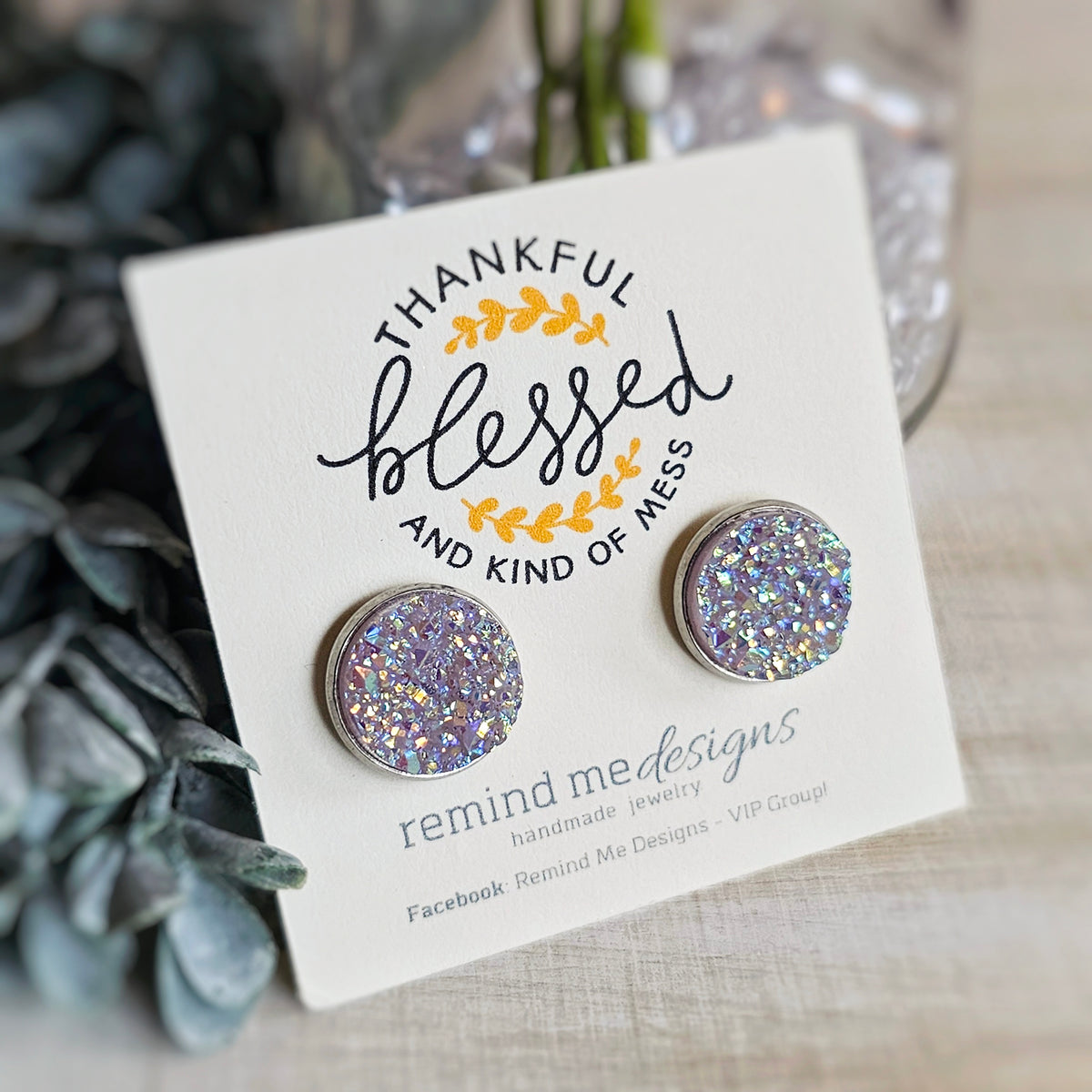 Iridescent Pale Purple Druzy Stud Earrings