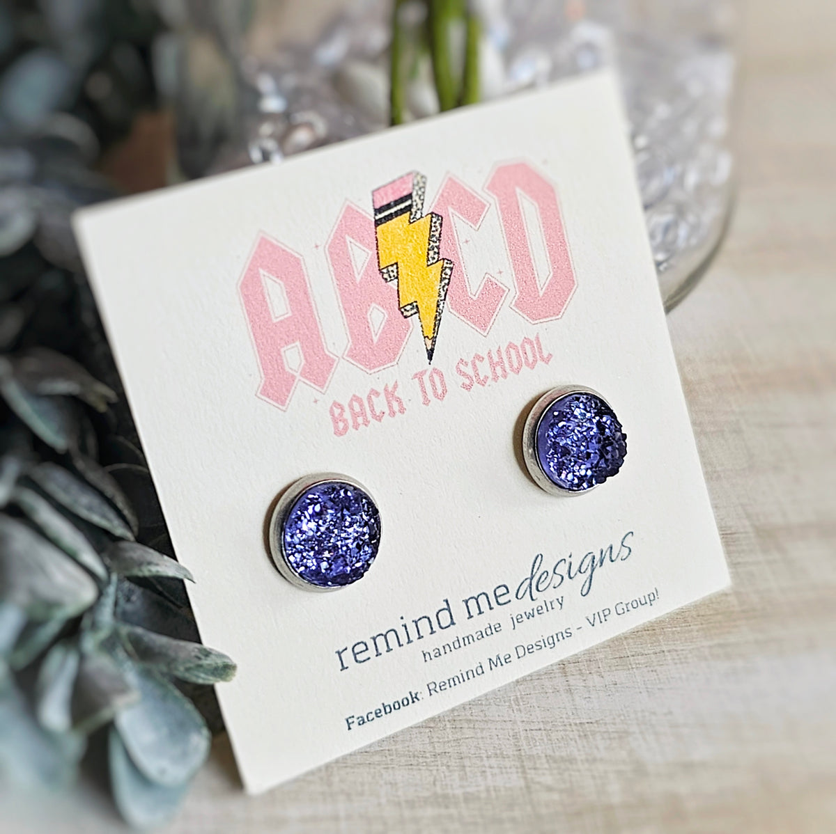 Purple Druzy Stud Earrings
