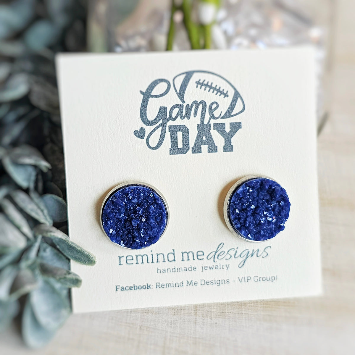 Blue Druzy Stud Earrings