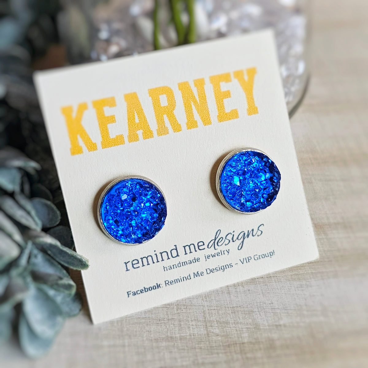 Iridescent Blue Druzy Stud Earrings