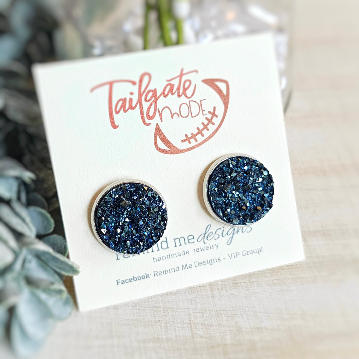 Metallic Blue Druzy Stud Earrings