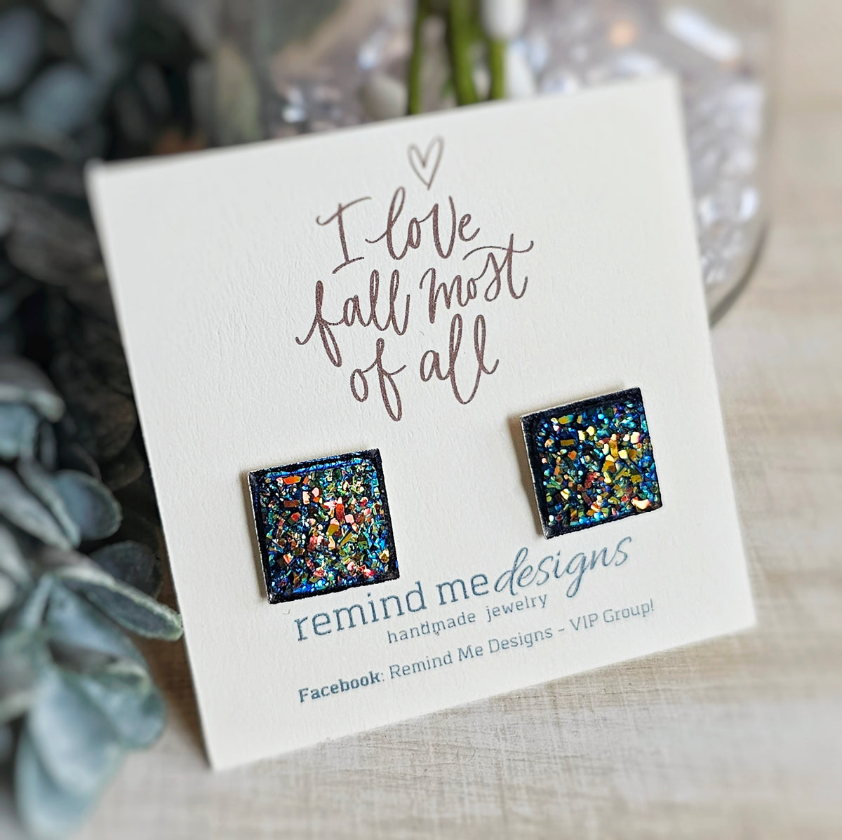 Fire Metallic Multicolor Square Druzy Stud Earrings