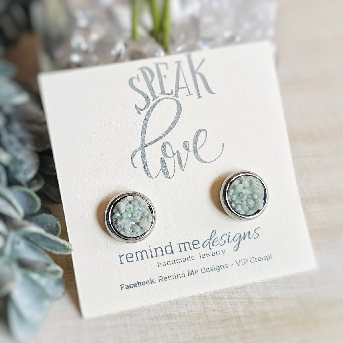 Light Sage Green Druzy Stud Earrings