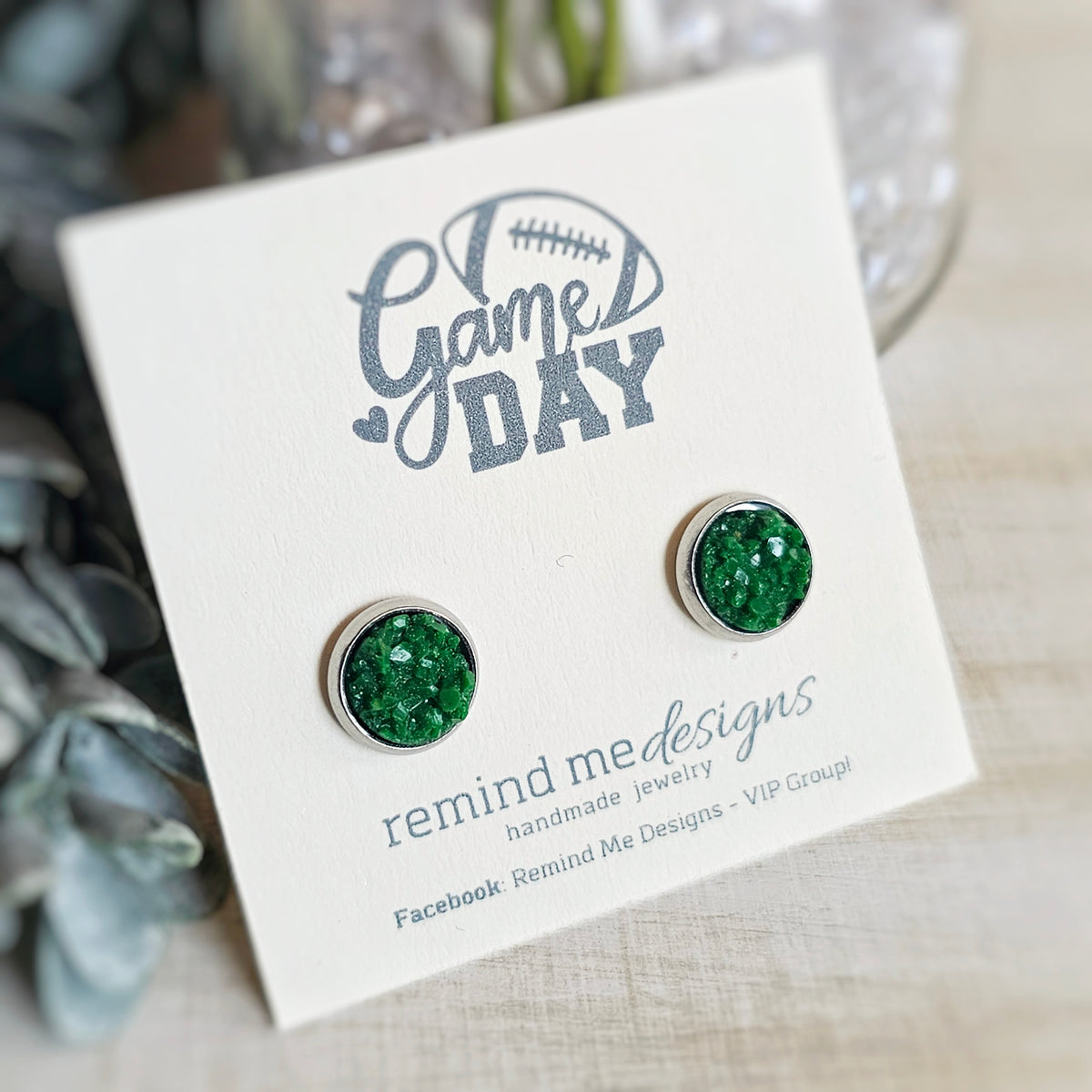 Green Druzy Stud Earrings