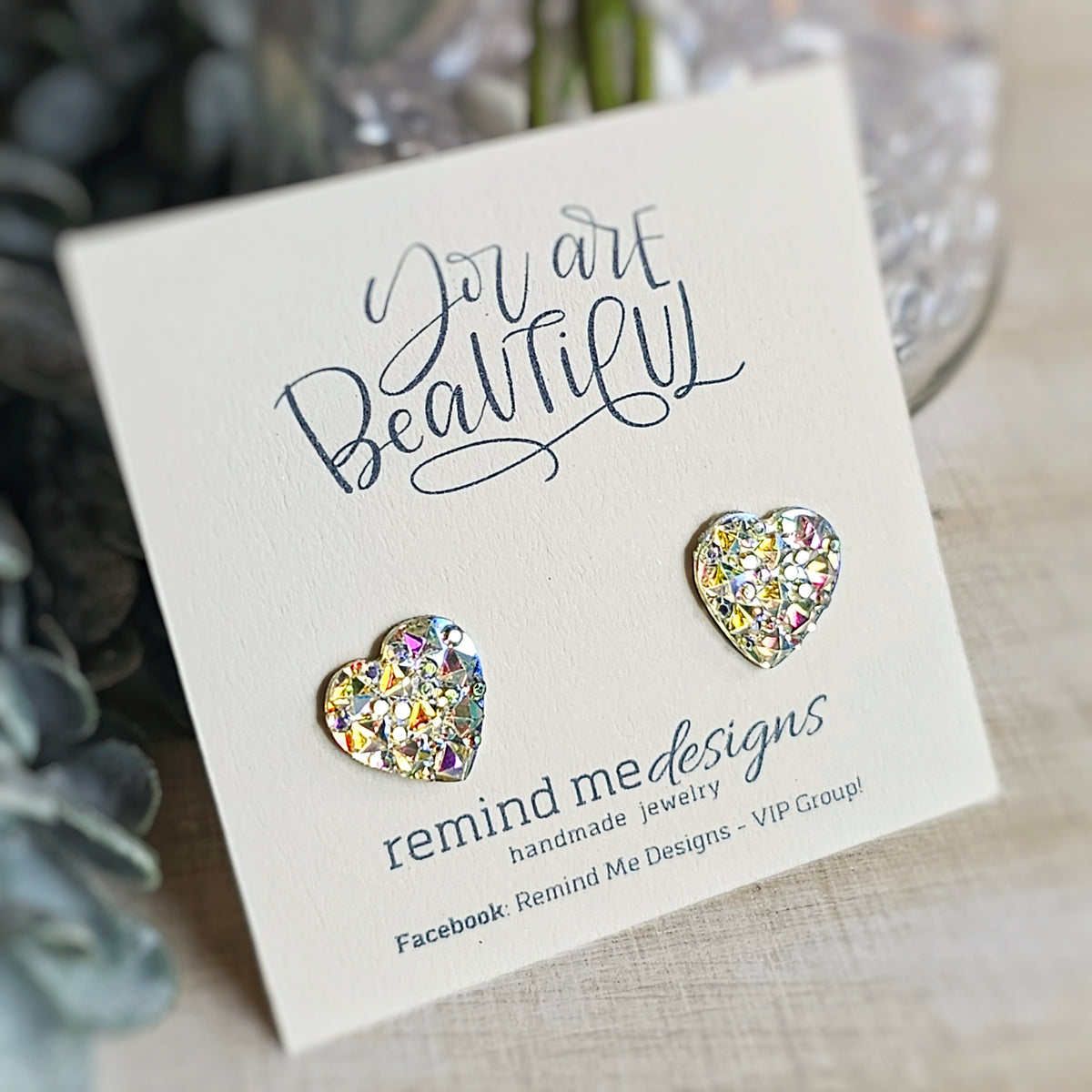 Iridescent Heart Druzy Stud Earrings