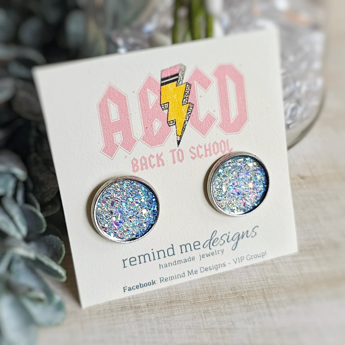 Iridescent Blue Druzy Stud Earrings