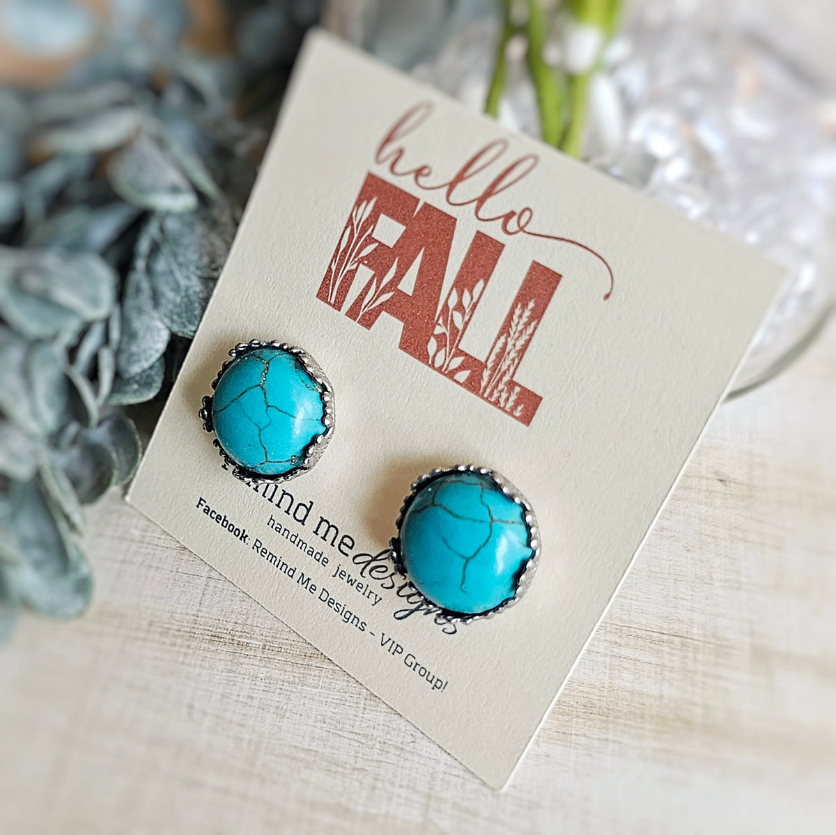Faux Turquoise Druzy Stud Earrings