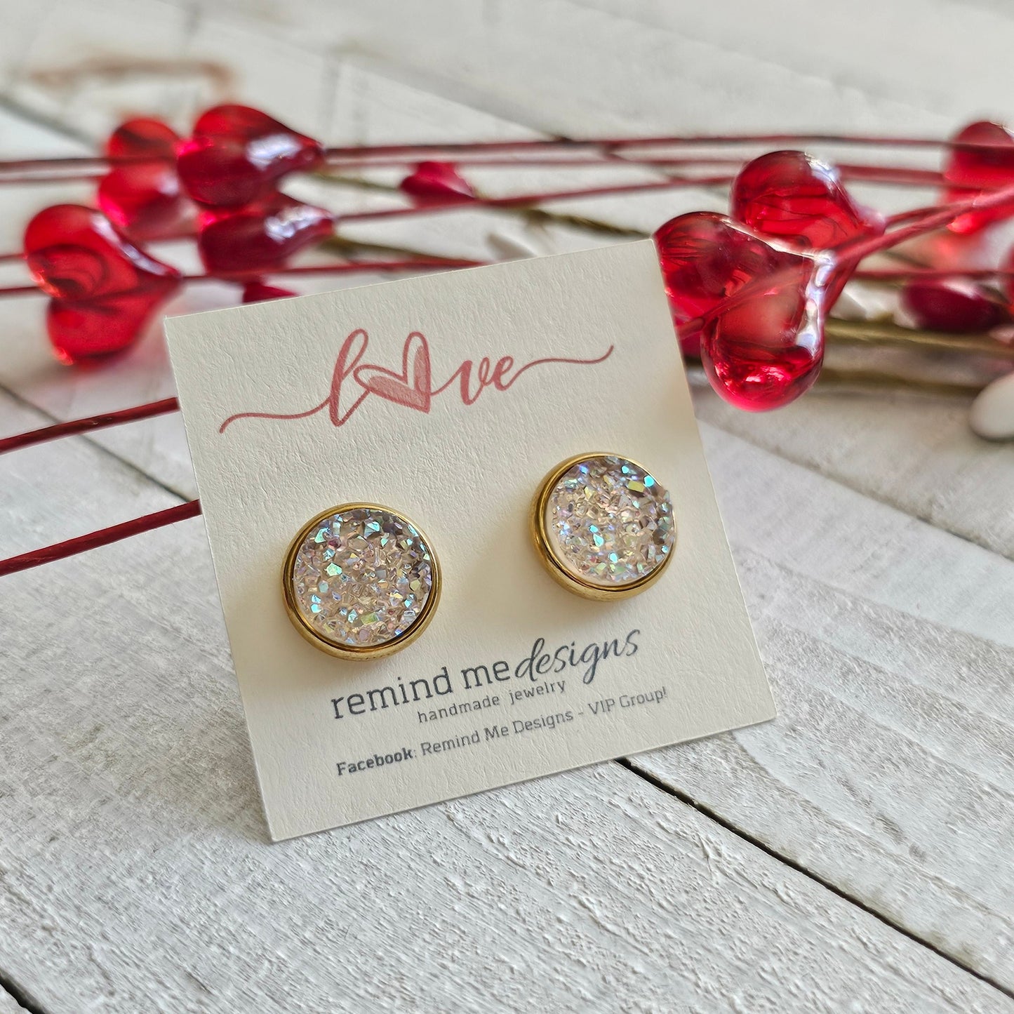 Light Pink Iridescent Druzy Stud Earrings