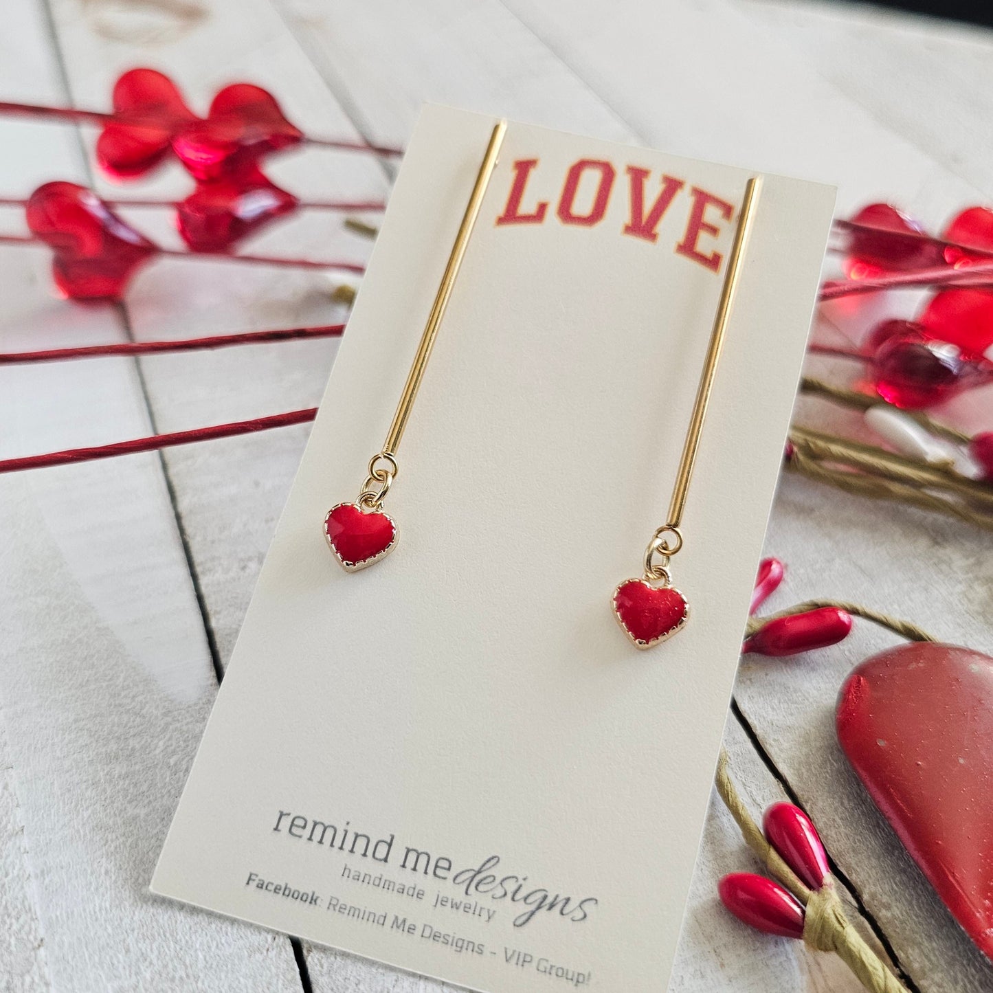 Tiny Red Heart Charm Dangle Earrings