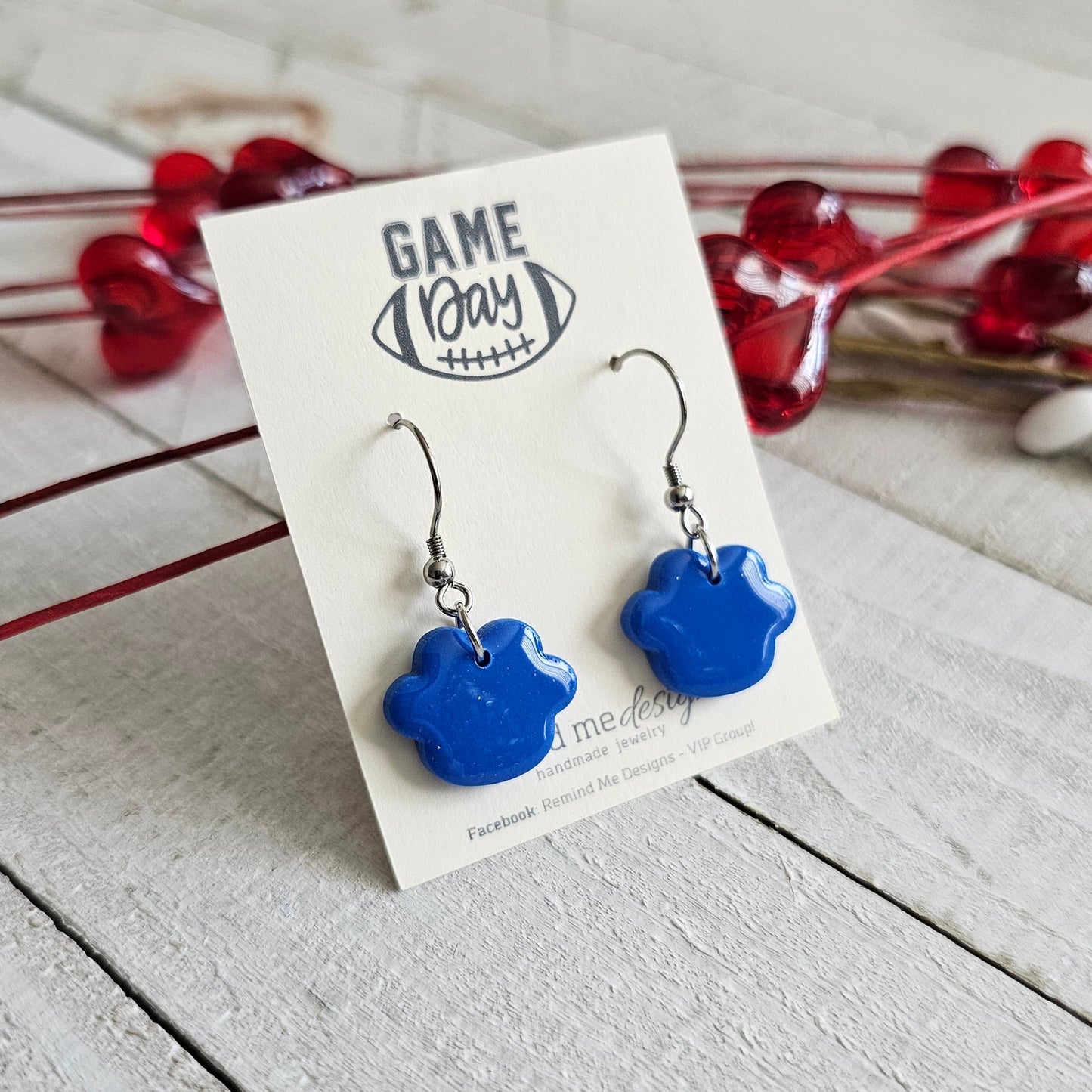 Blue Paw Polymer Clay Dangle Earrings