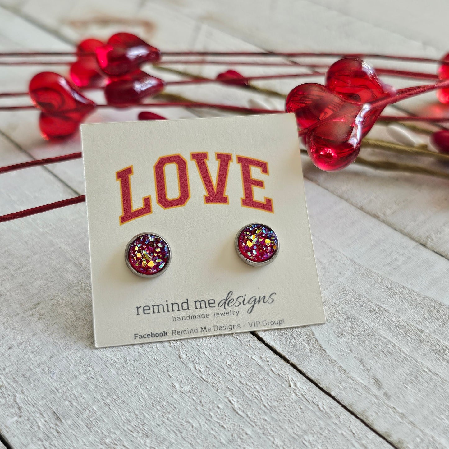 Dark Pink iridescent Druzy Stud Earrings