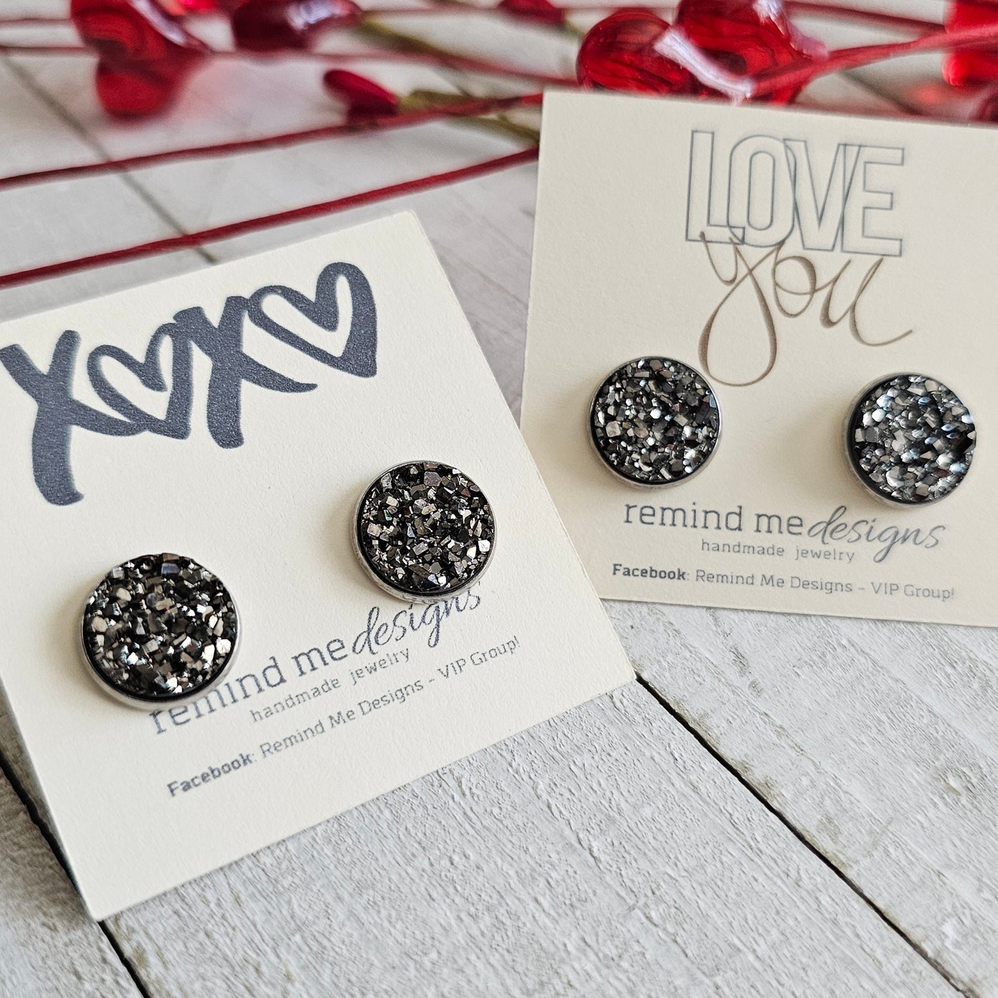 Gunmetal Druzy Stud Earrings