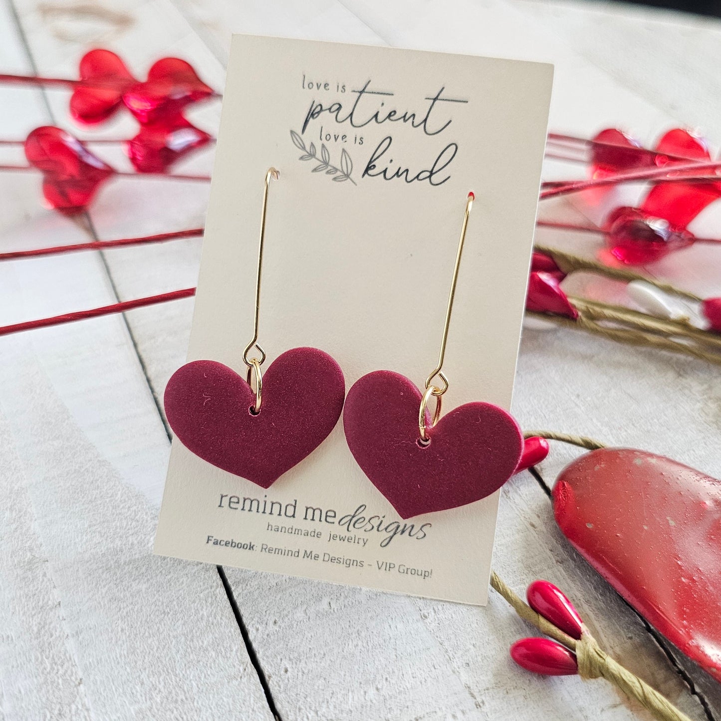 Cabernet Polymer Clay Heart Dangle Earrings