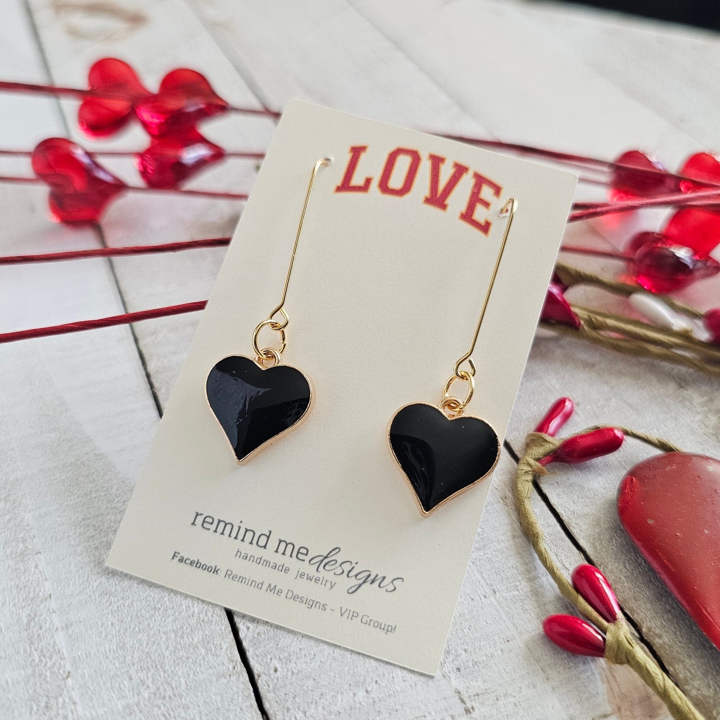 Black Heart Charm Dangle Earrings