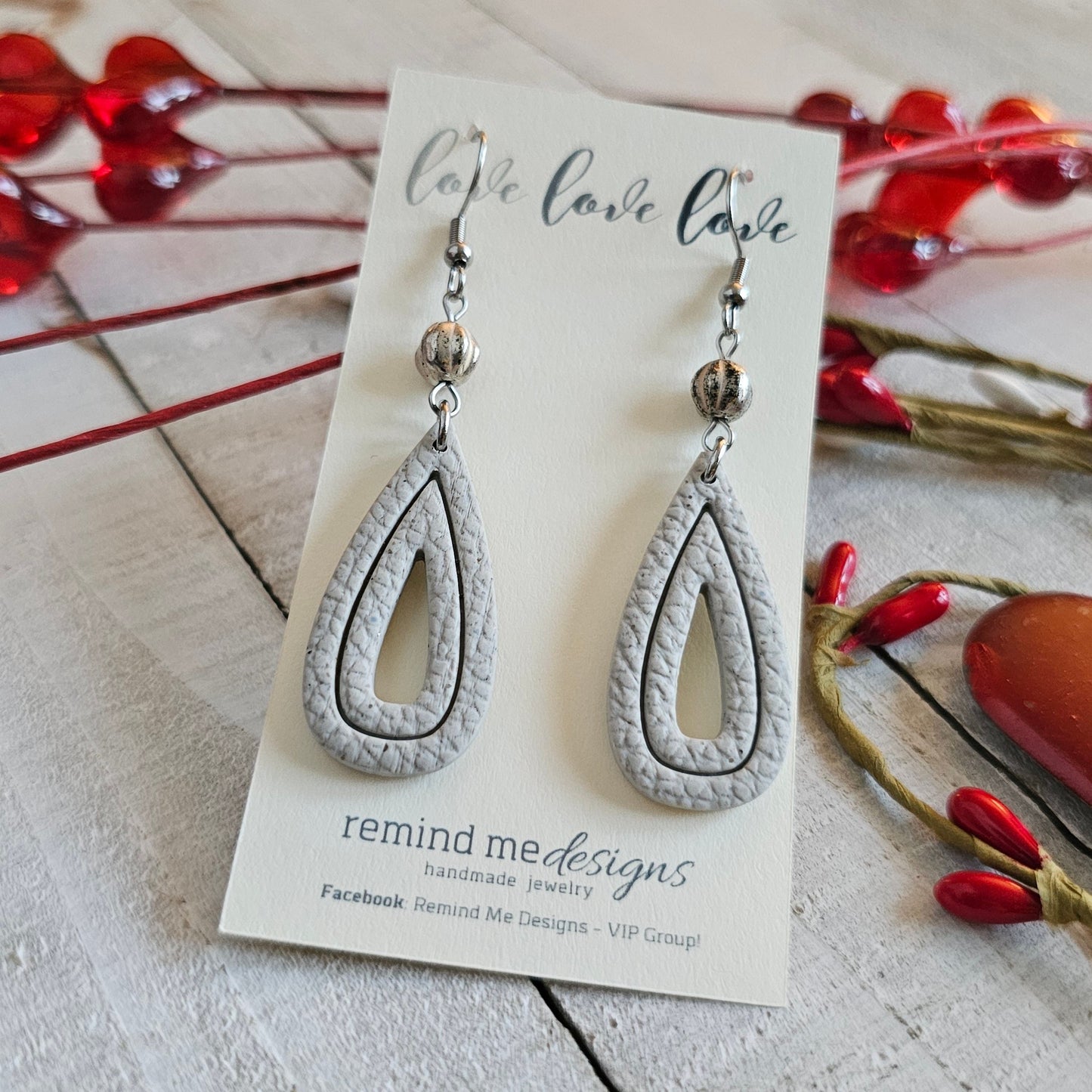 Granite Gray Polymer Clay Dangle Earrings
