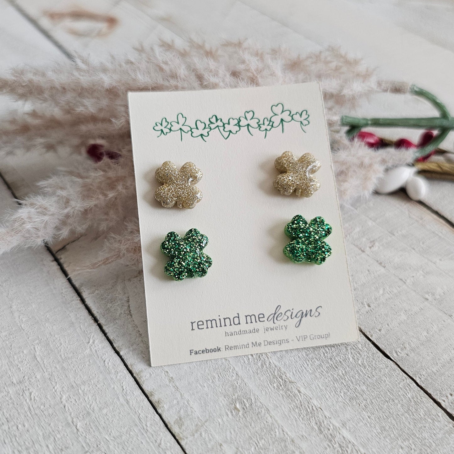 Shamrock Clay Stud Earrings