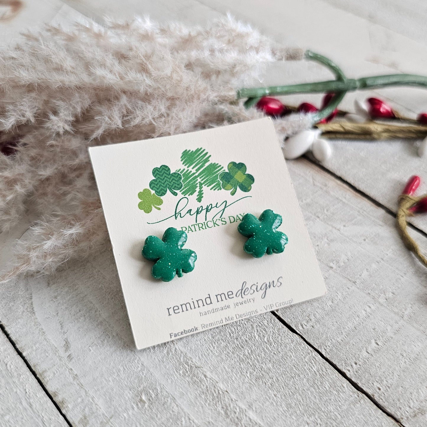 Shamrock Clay Stud Earrings